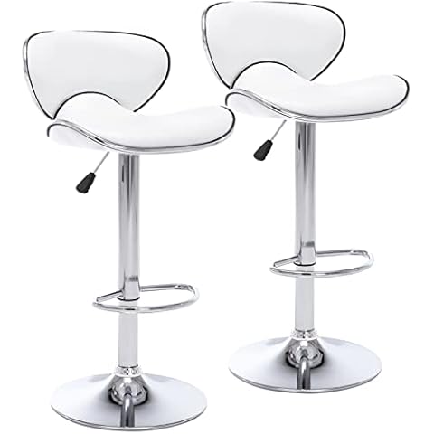 Vogue Furniture Direct PU Leather Adjustable Bar Stools, Modern Swivel Airlift Barstools with Back, Armless Counter Height Chairs for Kitchen Dining Pub Cafe Set of 2 (Pearl White) Cover