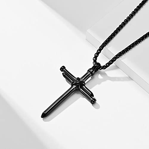 Colgante de cruz para hombre con cadena retro de acero inoxidable 2