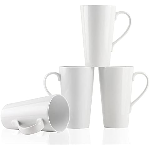 Buyajuju Large Coffee Mugs Set, 16 OZ Tall Coffee Cups with Handle, White Coffee Mugs Set of 4 for Coffee, Tea, Cocoa, Latte, Milk Cover