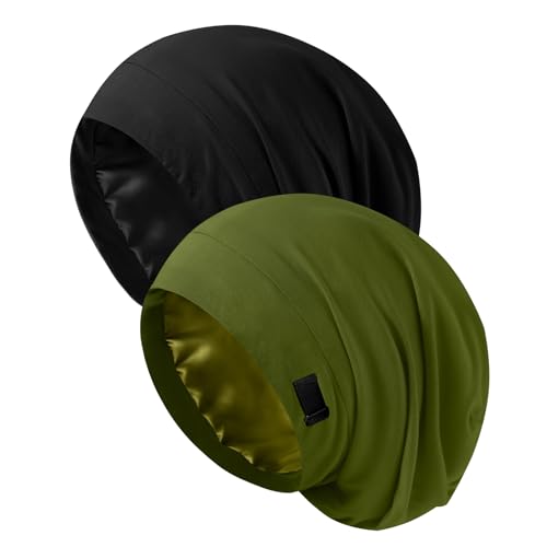 Image of ZHENSILK Silk Bonnet for Sleeping Women, Adjustable Silky Satin Lined Sleep Cap, Silk Hair Wrap Slouch Beanie Hat