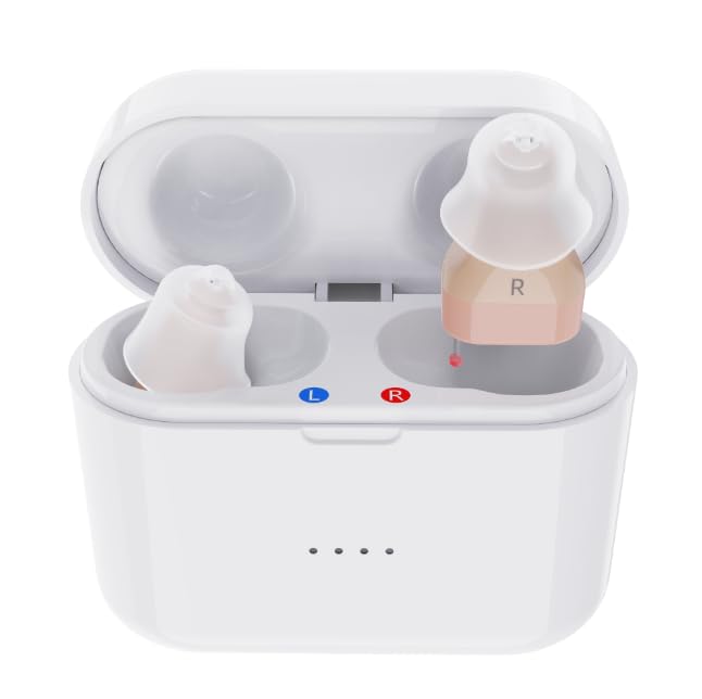 AUSTONE Audífonos recargables para personas mayores y adultos con control de volumen, audífonos intrauditivos con cancelación de ruido, dispositivos