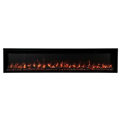 Modern Ember Highmark 84 Inch Smart Linear Electric Fireplace - Premium Flame with 10 Colors, Sleek Hidden Vent Design, Install Recessed in-Wall or Wall-Mount, WiFi and Voice-Enabled