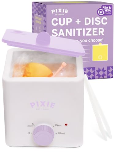 Pixie Menstrual Cup & Disc Boiler Sterilizer - Easily Clean Your Period Cup in Boiling Water! Kills 99.9% of Germs with Cleaner Solution for Feminine Care - FSA Eligible and HSA Eligible