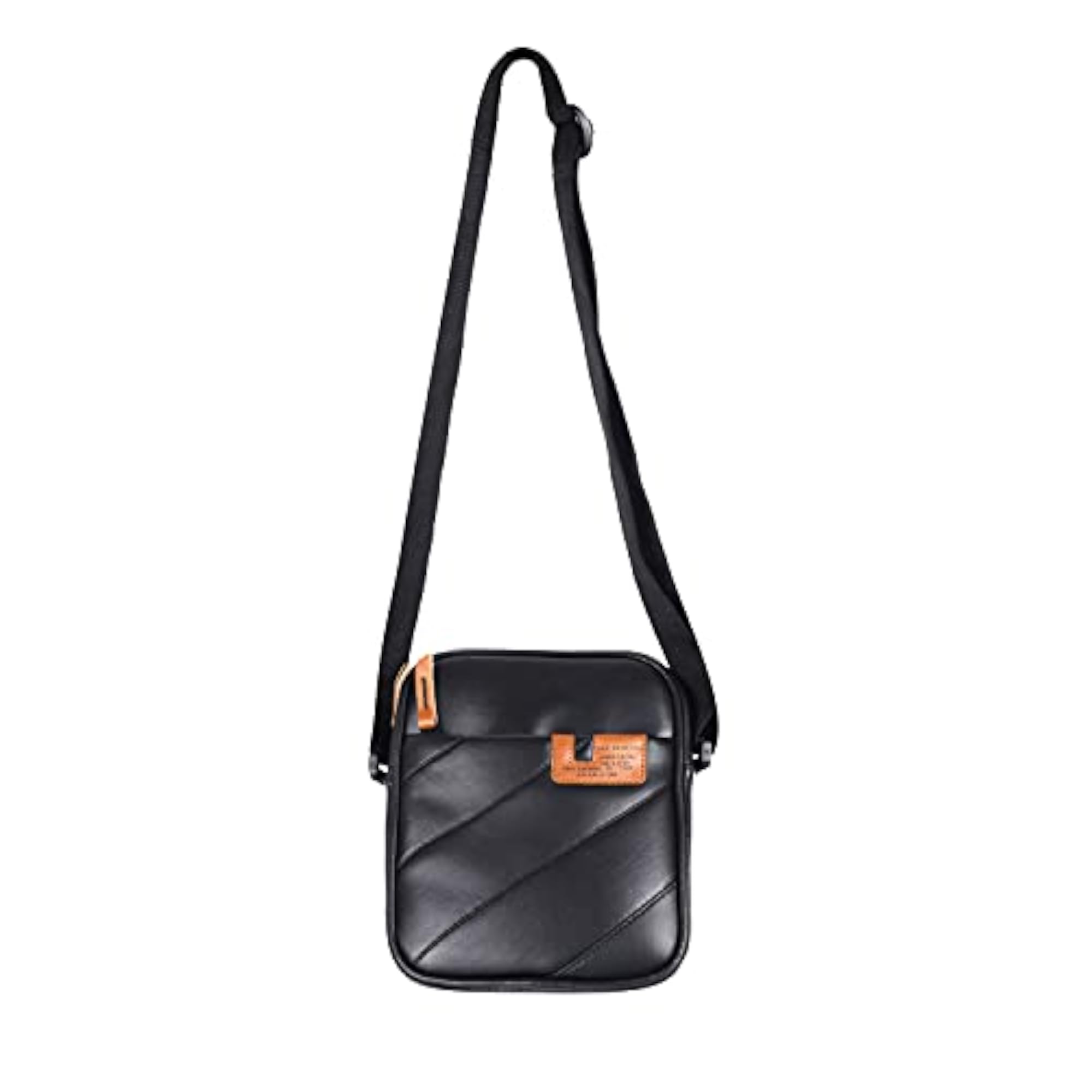 Pleat Faux-Leather Messenger Sling Bag, Black