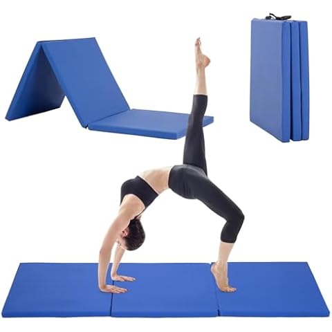 BLKMTY Gymnastics Mats 2" Thick Folding Exercise Mat Gym Mat Yoga Mat Aerobics Fitness Mat Folding Kids' Gymnastics Tumbling Mat with Carrying Handles for Home Gym Exercise & Play, Blue Cover
