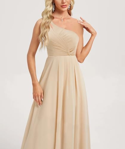 Rjer One Shoulder Bridesmaid Dress for Women 2025 Sleeveless A-Line Long Chiffon Formal Prom Dress with Slit3