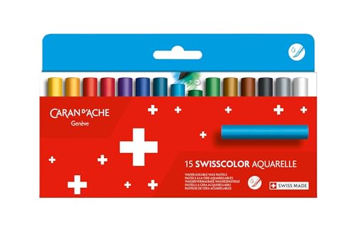 Caran d'Ache Swisscolor 7502.815 - Lápices de colores pastel de cera acuarelables (15 unidades), multicolor