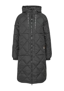 QS Mantel mit Prägemuster und Kapuze schwarz L