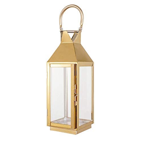 BalsaCircle 14-Inch Tall Gold Metal Lantern Candle Holder Wedding Party Reception Home Centerpieces Decorations Supplies