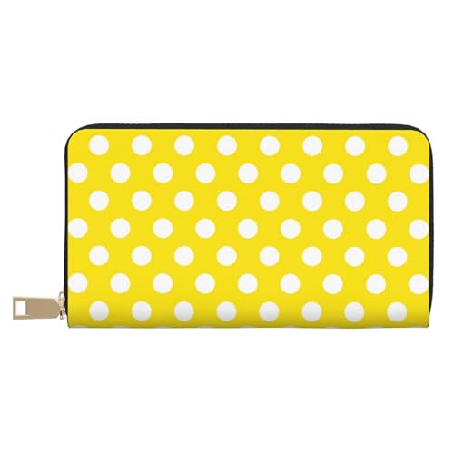 Leather Thin Slim Wallets for Women & Men - Yellow Polka Dot Print (d) Card Wallet Holder with Zipper
