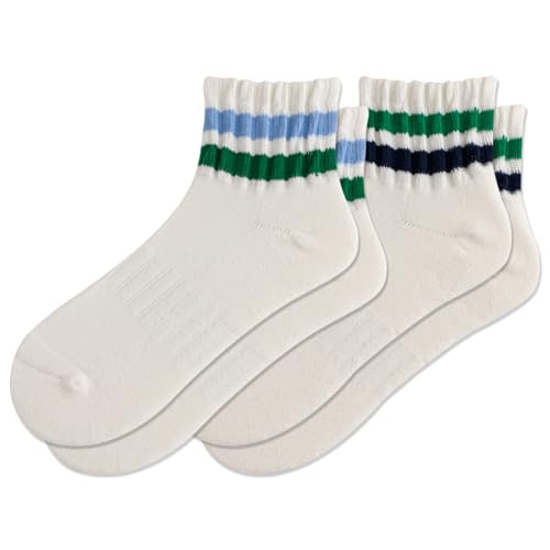 Image of Fszsaa Novelty Socks For Women - Striped Retro Mini Crew Sporty Calf Casual Cotton Ankle Socks