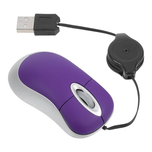 HEALEEP Ratón USB Cable Retráctil Mini Portátil Morado, Óptico 1000 dpi, Ergonómico para Oficina y Computadora, Ratón Silencioso Compacto Compatible con Sistemas Operativos
