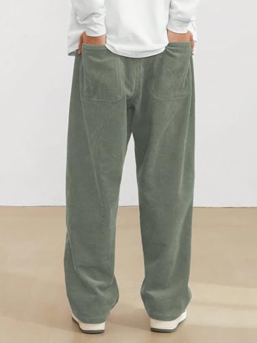 Image of AVANOVA Men's Black Front Tie Loose Fit Corduroy Baggy Long Slacks Chino Pants with Slant Pocket Simple Casual Trousers, Going Out (Code Pant 186)