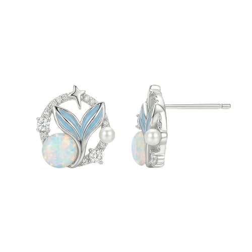Image of Gold Starfish Mermaid Tail Dangle Drop Earrings for Women, Trendy Cute Pearl Fish Tail Shell Textured Hoop Dangling Earing Summer sea Beach Jewelry Gift.