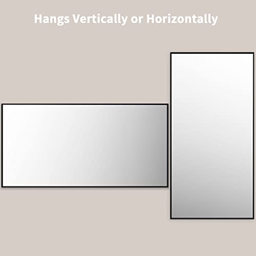 Loaao 72"X36" Black Rectangle Bathroom Mirror Wall, Matte Black Aluminum Alloy Frame, Tempered Glass, Hangs Vertically Or Horizontally, Easy To Install #TOP3