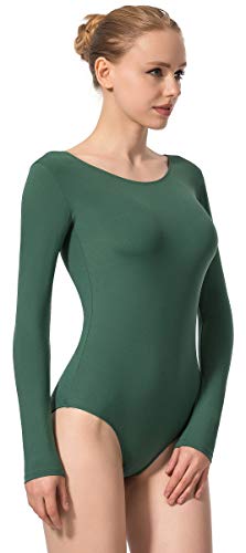 MOLLDAN Women’ s Basic Long Sleeve Ballet Dance Leotard(L,Atrovirens)