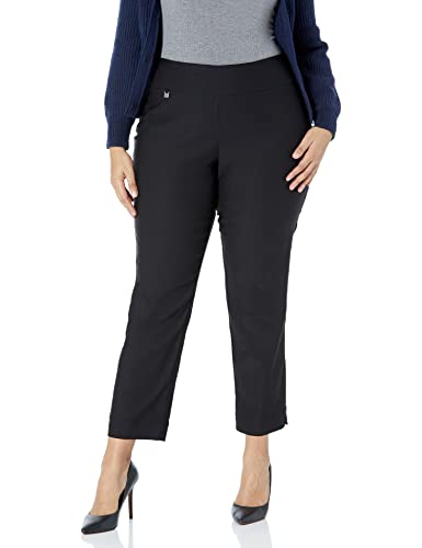 SLIM-SATION Women's Pull on Fine Line Twill Solid Ankle Pant with Tummy Control Panel with Side Vent-no Pockets