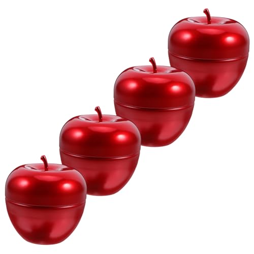 DRESSOOS 4個リンゴ型 属製フタ付き収納缶 ブリキの箱 食品用容器 キャンディーやコーヒー 蜂蜜 砂糖 チョコレート 粉の保存に 飾り付け可能なデザイン