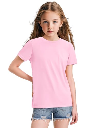 Image of KEREDA Girls Shirts Short Sleeve Soft Cotton T-Shirts Plain Tops for Kids