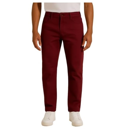 Calça Masculina Alfaiataria Social De Sarja Slim Skinny Elastano (BR, Numérico, 44, Regular, Regular, Vinho)