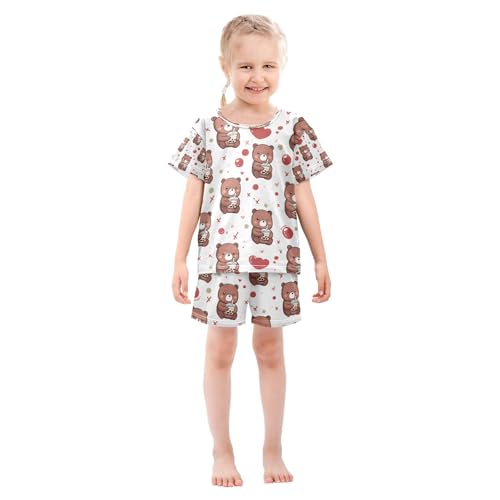 senya Drink Milk Tea Bear Summer Pajamas Set Short Cotton Sleepwear 2 Piece3