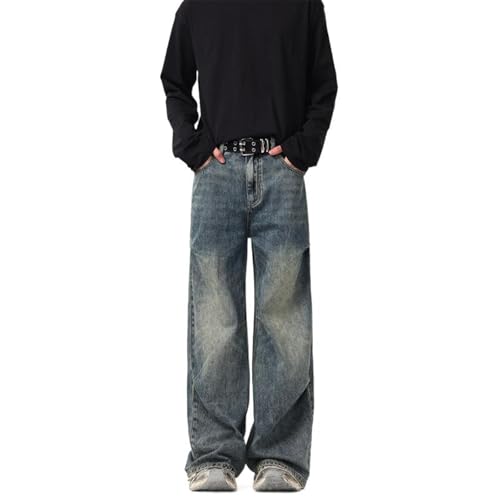 Men's Jeans Summer Pleated Vintage Loose Fit Straight Leg Casual Denim Pants