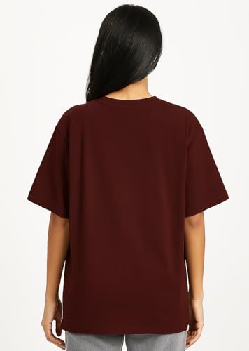 LEOTUDE Women's Oversized Cottonblend Half Sleeve Drop Shoulder Printed Tshirt (Color Brown)