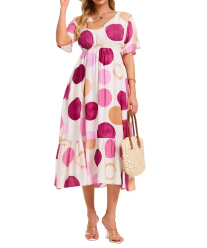 Image of Women's Summer Short Sleeve Maxi Floral Flowy Dresses with Pockets
