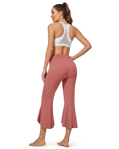 Image of G4Free Capri Pants for Women Stretch Yoga Dress Pants with Pockets Ruffle Bell Bottom Athletic Work Leggings