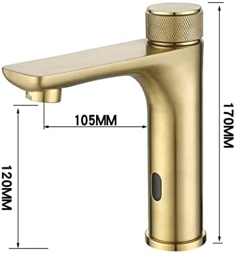 Automatic Bathroom Faucet with Infrared Sensor, Touchless Mixer Tap for Sink, Brushed Gold Finish, Hands-Free Lavatory Faucet, Modern Bathroom Accessory.
