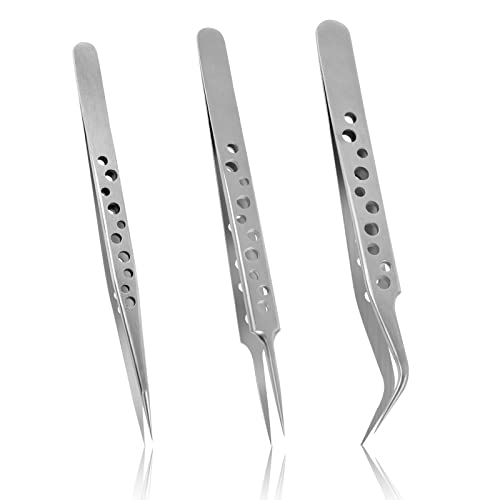 3 Industrielle Pinzette, Pinzette Spitz Set, Antistatische Edelstahl Pinzetten Gebogene und Gerade, Professionelles Präzisionspinzette, Tweezers Electronics für Schmuck Uhren Labor etc