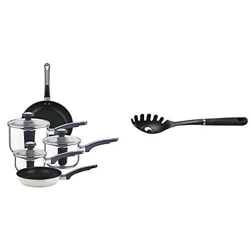 Prestige Everyday Stainless Steel Cookware Set, 5-Piece, Black/Silver with Circulon Momentum Nylon Pasta Fork, Black 1 Gallery Image Prestige Everyday Stainless Steel Cookware Set, 5-Piece, Black/Silver with Circulon Momentum Nylon Pasta Fork, Black 1 Gallery Image