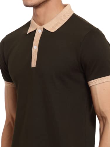 Image of Style Quotient Men Olive Green Polo Collar Pockets T-Shirt