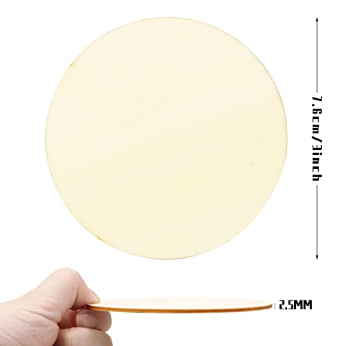 Rykomo 100Pcs Unfinished Wood Circle, 3 Inch Wooden Circles For Crafts Unfinished Blank Wooden Circles Round Disc Blank Natural Wooden Cutout Ornaments For Diy Crafts, Home, Christmas Decoration #TOP1