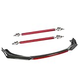 x xotic tech Front Bumper Lip Chin Spoiler Splitter Diffuser Protector Body Kit with Adjustable 10'-13' Support Rod Compatible with Honda Accord Civic or VW MK5 MK6 MK7 Kia Optima Carbon Black w/Red