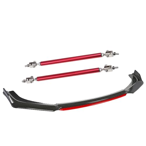 x xotic tech Front Bumper Lip Chin Spoiler Splitter Diffuser Protector Body Kit with Adjustable 10-13 Support Rod Compatible with Honda Accord Civic or VW MK5 MK6 MK7 Kia Optima Carbon Black w/Red