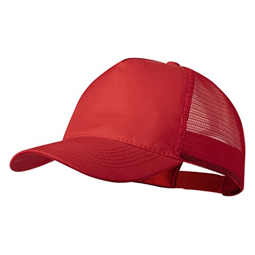 Gorra Trucker, Casual Cap, Gorra de Béisbol 5 Paneles con Malla en la Parte Trasera, Ajustable con Cierre de Plástico. Gorra Hombre Mujer Verano. (Rojo)