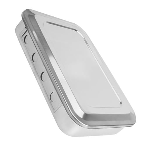 PRETYZOOM Boîte à Plateau en Acier Inoxydable Argenté avec Couvercle, Plateau Carré Perforé, Résistant la Rouille, Facile à Ranger pour Usage Médical ou Laboratoire