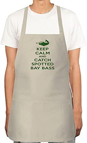 Press Fans - KEEP CALM AND CATCH SPOTTED BAY BASS Apron for Men, Women with 2 Pockets - Adjustable Neck Strap, Chef BBQ Kitchen Cooking Apron c37