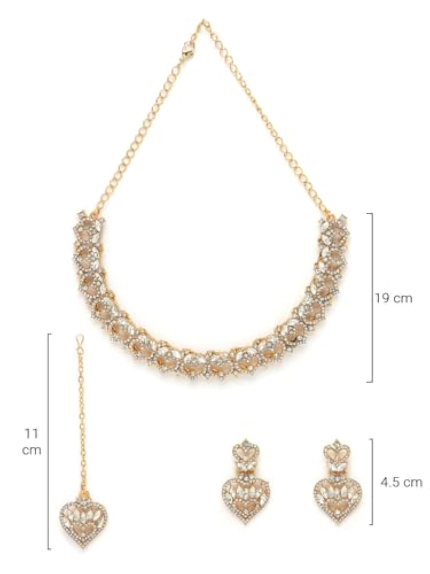 Plated AD Stone Collar Bone Necklace Set With Earring And Maangtika