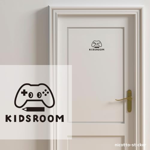 [ｎｉｃｏｔｔｏ] ルームサイン ドアステッカー KIDSROOM キッズルーム 子供部屋 シール おしゃれ かわいい ゲームの絵柄 切り文字 カッティングシート 賃貸OK (ブラック) [3]