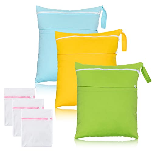 Image of 3Pcs Baby Cloth Diaper Wet Dry Bags Reusable Waterproof Wet Bags with Double Zipper Pockets Beach Pool Gym Yoga Travel Bags Swim Suits Wet Clothes Cloth Wet Diapers Bags for Baby Shower Bithday Gift