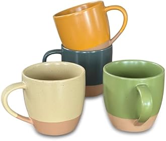 Mora Ceramic Artisan Matte Large Latte Mug Set of 4, 16oz - Microwavable, Porcelain Coffee Cups With Big Handle - Modern, Boho, Unique Style For Any Kitchen. Microwave Safe Stoneware - Safari Colors