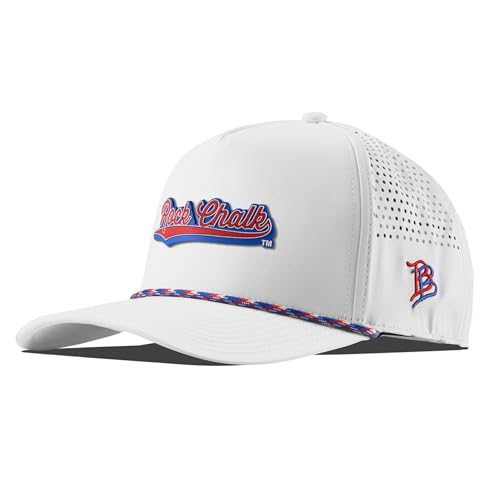 Branded Bills Officially Licensed x Kansas Jayhawks White RWB 5-Panel Rock Chalk Red and Blue Script PVC