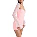 hibshaby Women Sexy Puff Long Sleeve Mesh Mini Bodycon Dress Halter Neck Party Outfits Pink XS