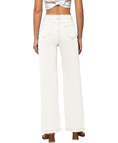 Womens Jeans Mid Waisted Straight Leg Loose Stretchy Lightweight Tummy Control Trendy Jeans for Women 2025 Beige4