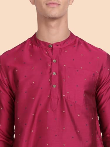 Image of KRYPTIC Men's Full Sleeve Regular Fit Short Kurta in Premium Pure Cotton with Patch Pocket and Mandarin Collar - Perfect Blend of Style and Comfort