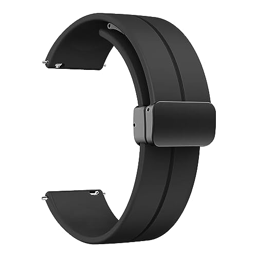 Image of ACM Watch Strap Silicone Belt Magnetic Clasp 20mm compatible with Samsung Galaxy Watch 6 Classic 44mm & 47mm Smartwatch Sports Hook Band Black