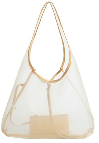 Women's Mesh Hobo Handbags With Purse 2pcs Breathable Nylon Shoulder Bag Fashion Lightweight Summer Beach Crescent Tote Bag