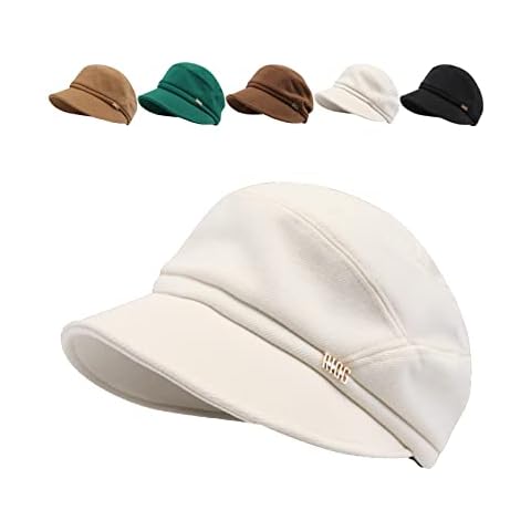 Lioncool Women Newsboy Cabbie Beret Cap, Vintage Adjustable Newsboy Cabbie Baker Boy Peaked Beret Cap (White) Cover